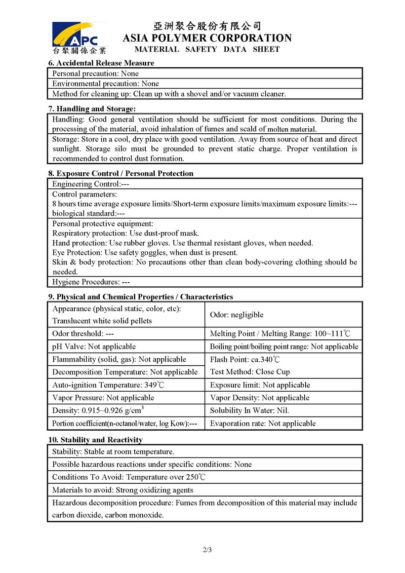 MSDS-LDPE MATERIAL | Kao-Chia Plastics Co., Ltd.